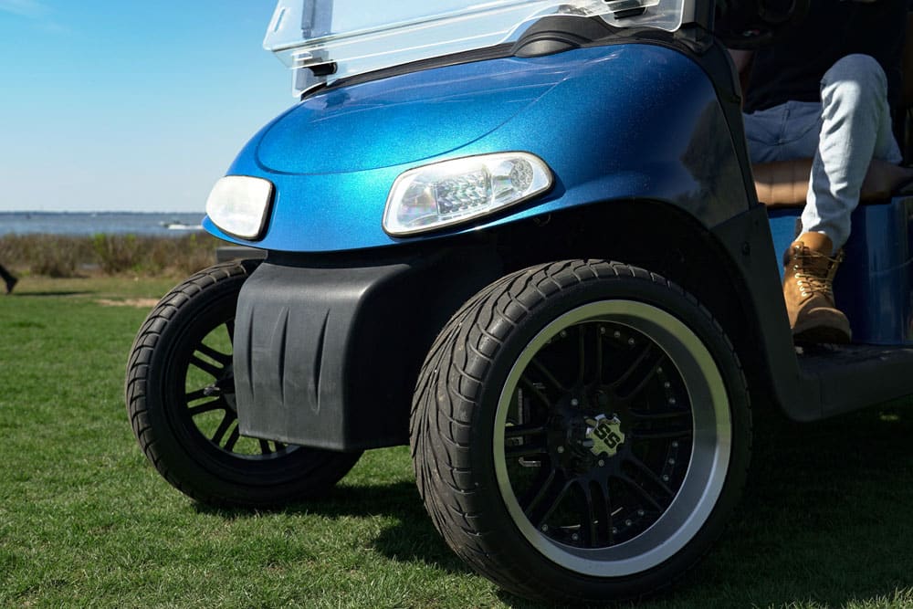 Front of Blue Golf Cart