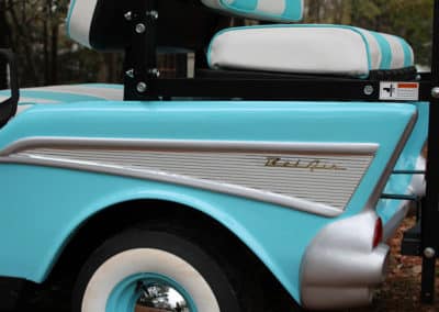 A close up of the back body panel on a T-Bird style golf cart
