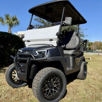 4 seater lifted Atlas Low Speed Vehicle in charcoal grey with lithium battery